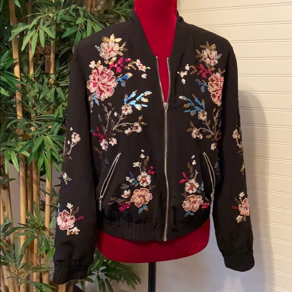 White House Black Market sequined bomber j…